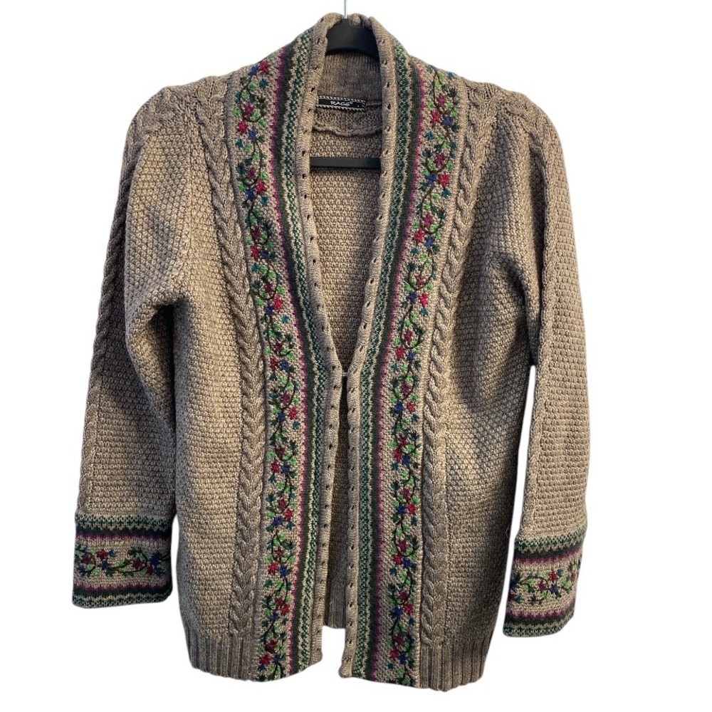 Women's Beige Cardigan with Floral Accents
